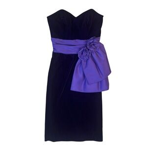 Vintage 80s Prom Dress Dave and Johnny Joseph Lara Velvet Purple Strapless Bow